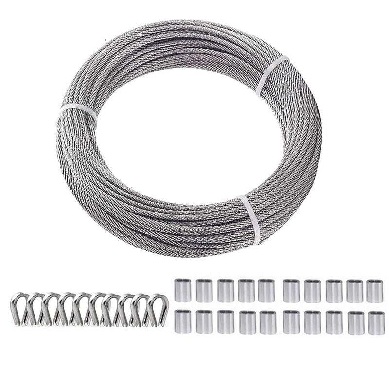 TooTaci 1/8" Sun Shade Sails Cable Wire Rope, 50ft Vinyl Coated Steel Cable, 1/8 Wire Rope for Triangle/Rectangle Sun Shade Sail Hardware, with Crimping Loops & Thimbles for Outdoor Garden Patio - Image 1
